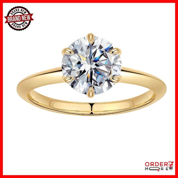 2ct Moissanite Solitaire Ring 14K Gold Plated Size 7 Engagement